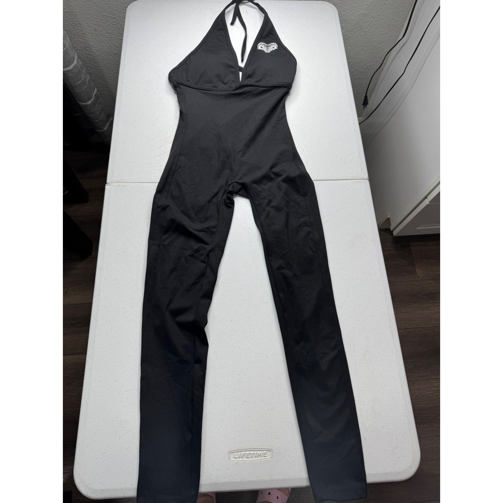 Black Halter Neck GOATED Graphic Ruched Back Jumpsuit Bodysuit